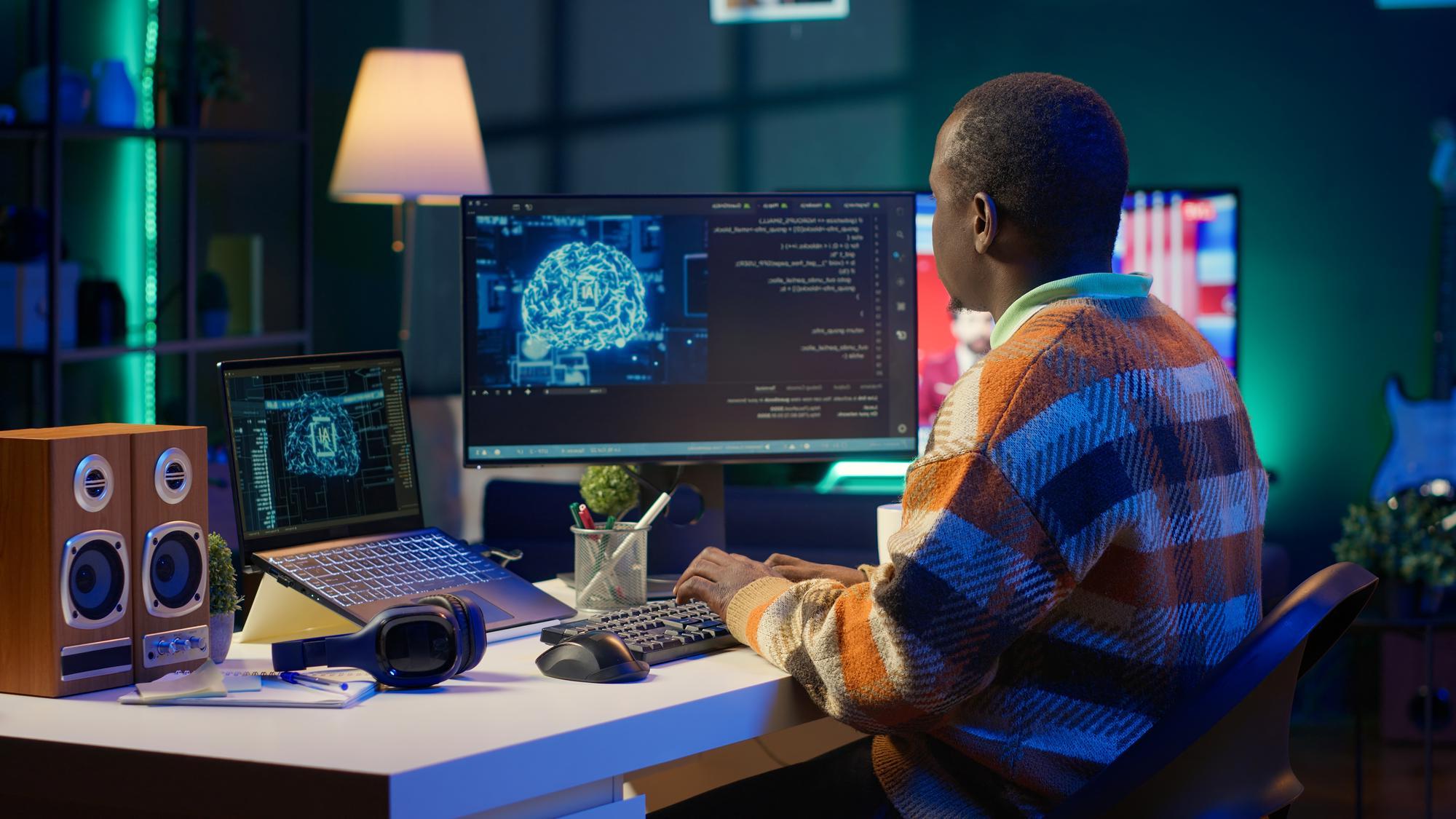 Analyst with AI detection interface